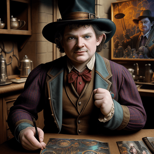 AI generated: Bilbo Beggins steampunk spiderman :: Lord of rings, John Tolkien, ultra-wide shot, photorealistic, s...