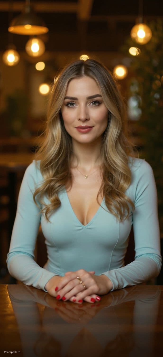 AI generated: A photorealistic, cinematic portrait of a woman with long, wavy blonde hair and striking green eyes,...