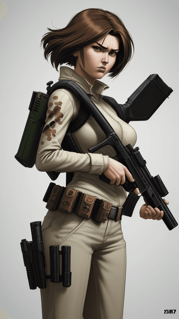 AI generated: an image of an animation character holding a gun, in the style of womancore, comic art, realistic oi...