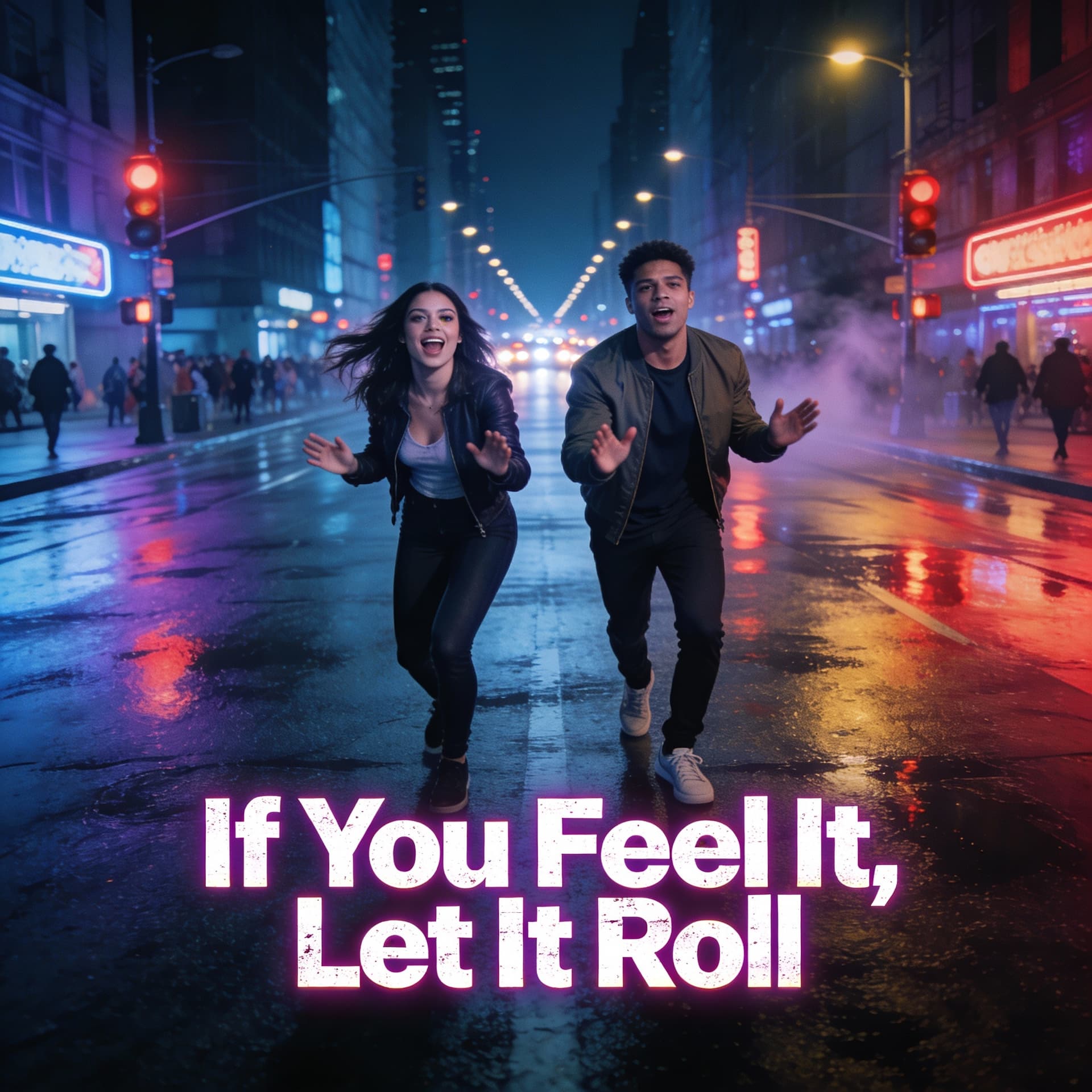AI generated: 16:9
Ultra-realistic cinematic cover poster inspired by the anthem hook “If You Feel It, Let It Roll...