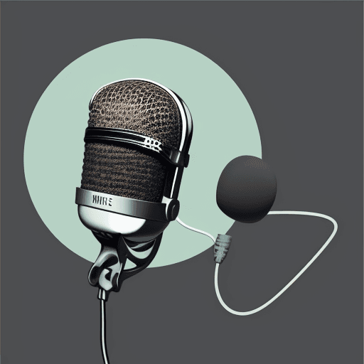 AI generated: Act as a digital graphic designer and create an icon of a microphone and above the microphone there ...