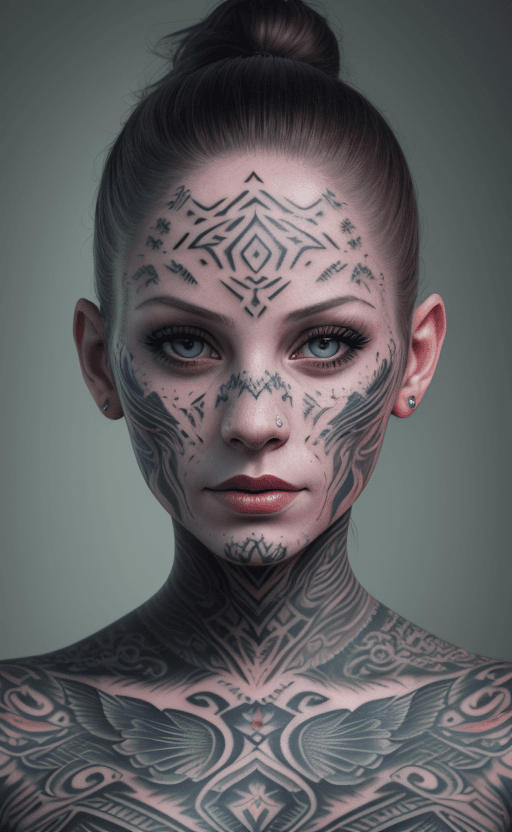 AI generated: Tattooed Female Portrait, Digital Photography, Raw format, 8k, ultra realistic, hyper detailed, clea...