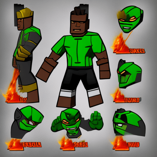 AI generated: Roblox style, heatblast from Ben10, character sheet