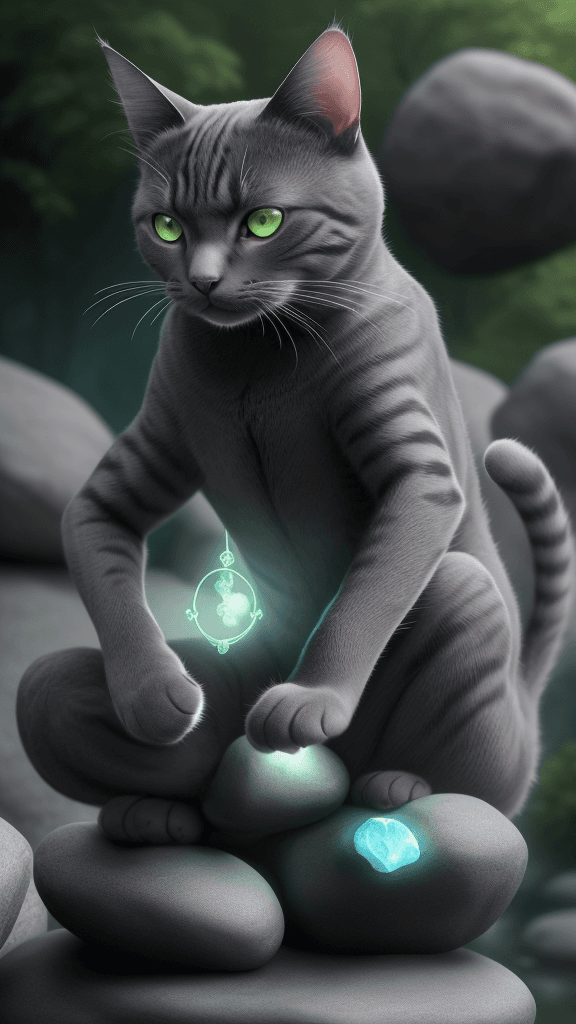 AI generated: a close-up of a realistic anthropomorphized cat paw dressed in ninja attire is meditating in a tranq...