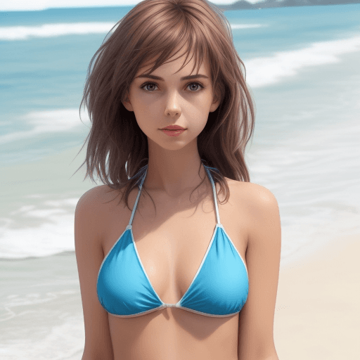 AI generated: Create a realistic Girl wearing bikini top in the beach 