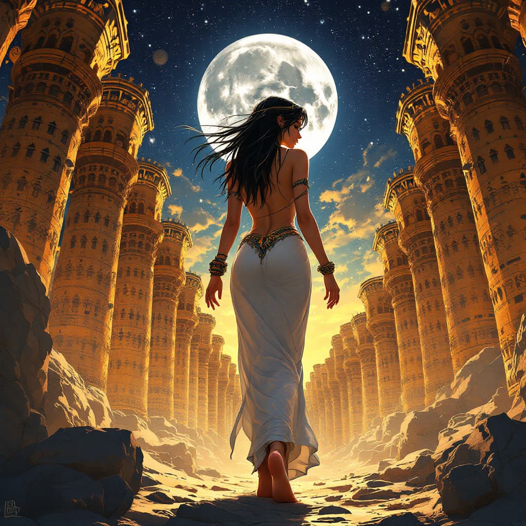 AI generated: Full body view of Egyptian, female, anime, curvy, full body shot, long shot view, camera angle from ...