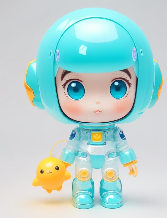 AI generated: 3D animation character minimal art toy , chibi girl pastel blue ,orenge astronaut,balance harmonic c...