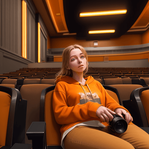 AI generated: photography, vast emptiness of a movie theater serves as the backdrop for a moment of carefree repos...