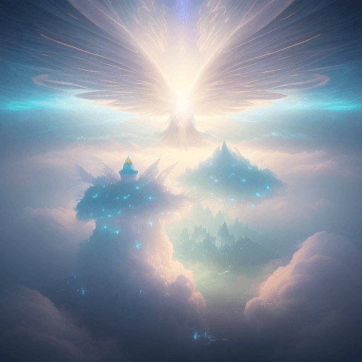 AI generated: In a dreamlike realm, an ethereal city of floating islands drifts amidst the clouds. Each island is ...