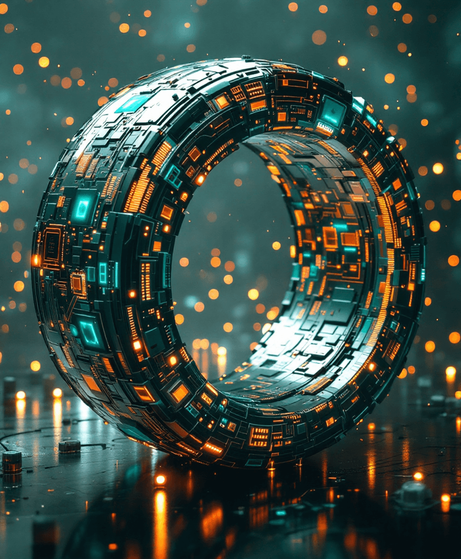 AI generated: By Alexander Jansson and Android Jones || A HUGE beautiful intricate resin ring with sci-fi LEDs, ma...