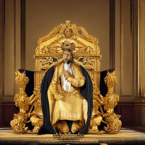 AI generated: A french king sit on a golden throne within a luxury palace