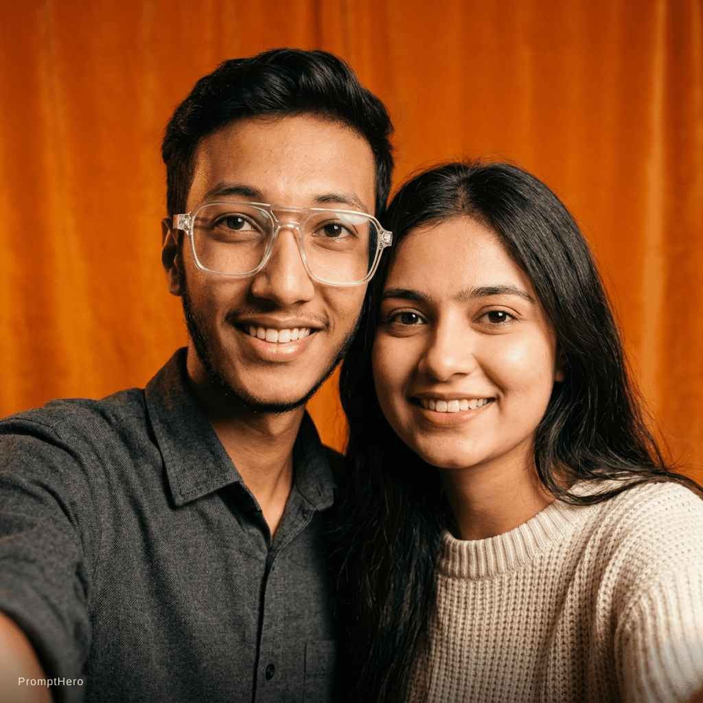 AI generated: Cinematic vertical video (9:16), single male model posing in a studio. Solid orange backdrop (velvet...