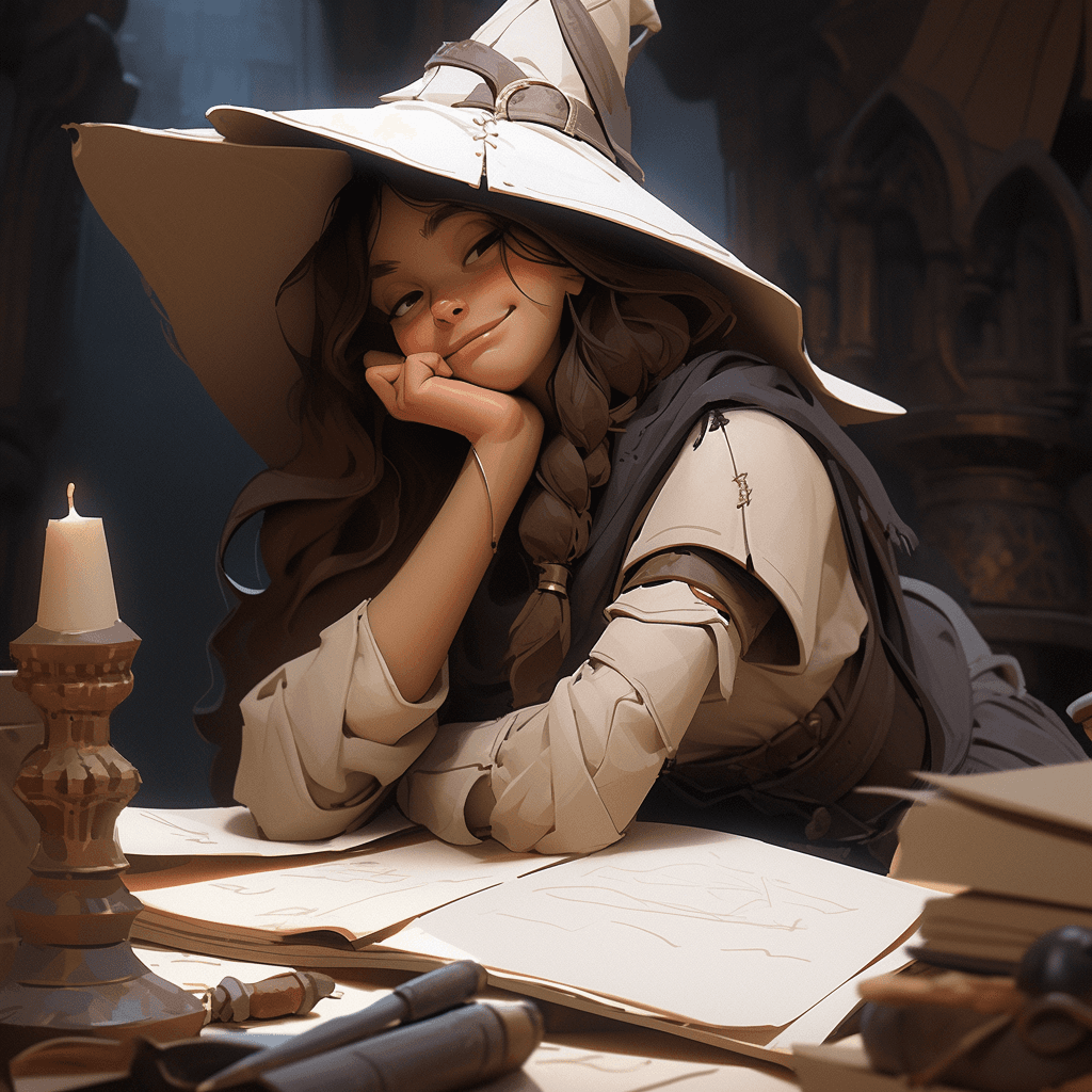 AI generated: DND, Dungeons and Dragons, young woman, long brown hair, Asian, Pacific Islander, wizard, wearing ha...