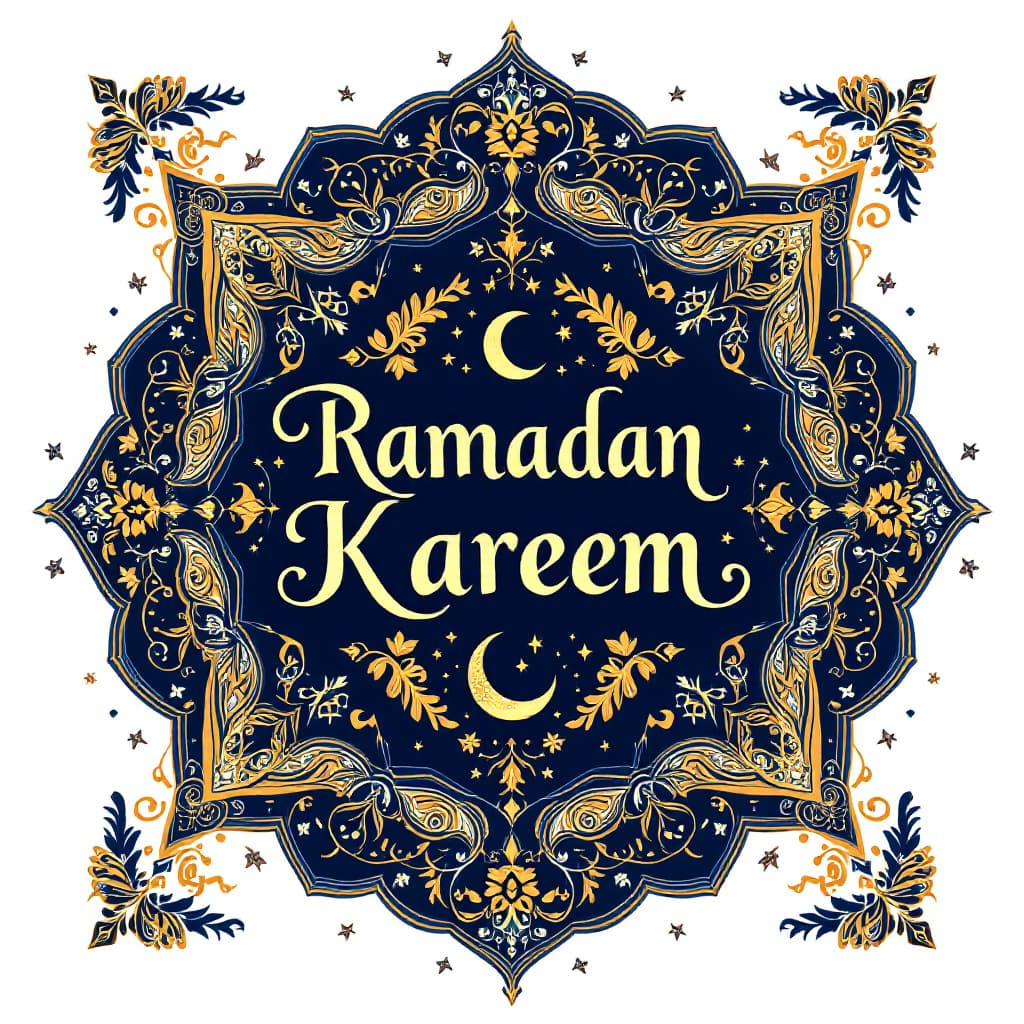 AI generated: A tapestry-inspired design celebrating "Ramadan Kareem" with a rich and intricate layout. The phrase...