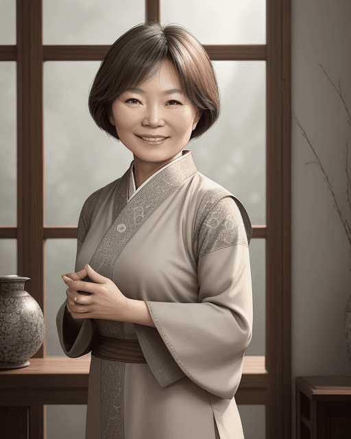 AI generated: / A smiling Asian woman poses for the camera with an oshare kei flair, showcasing intricate details ...