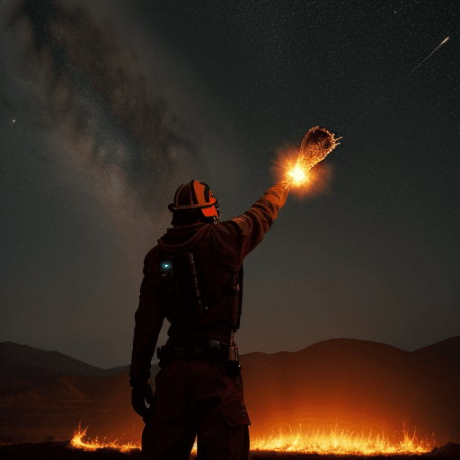 AI generated: An humanoid protecting the Earth from a fire Meteor