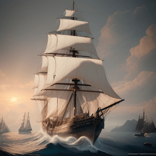 AI generated: Photo of a ultra realistic sailing ship, dramatic light, pale sunrise, cinematic lighting, battered,...