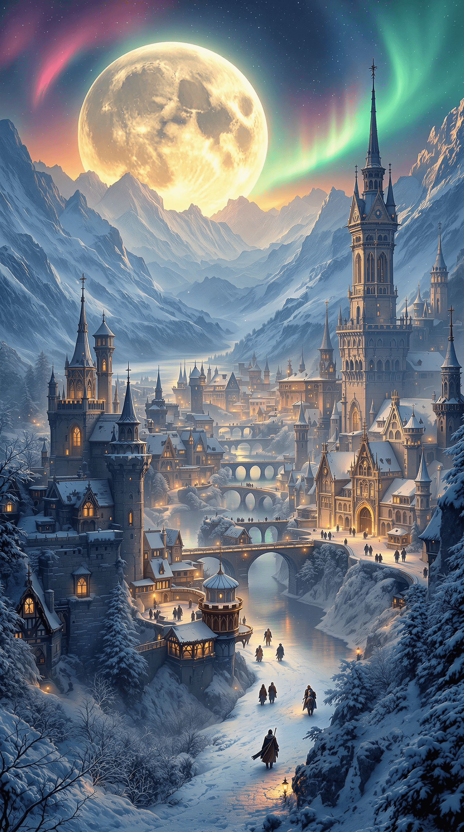 AI generated: A vast and majestic **medieval winter kingdom**, sprawling within a **colossal, snow-covered mountai...
