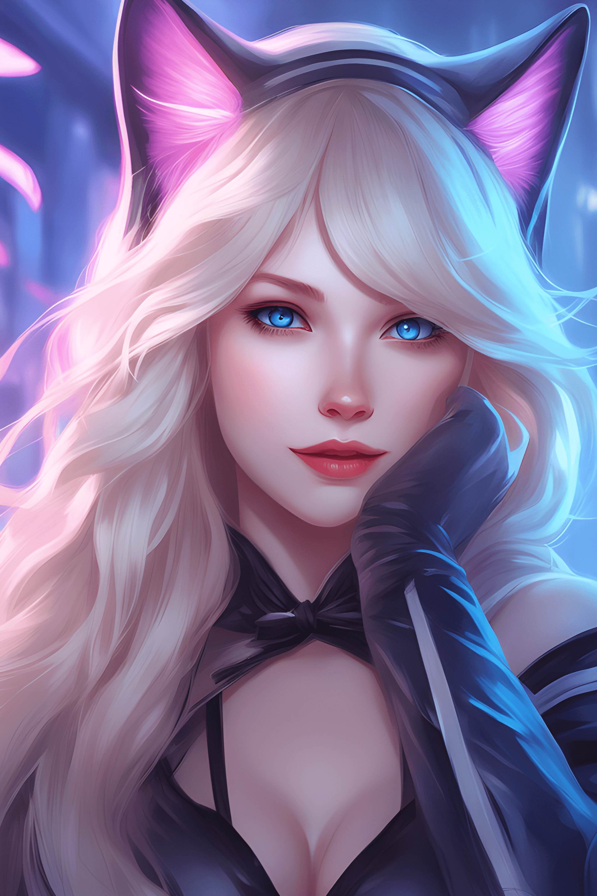 AI generated: a woman with long blonde hair and blue eyes wearing a cat costume, beautiful anime catgirl, fantasy ...