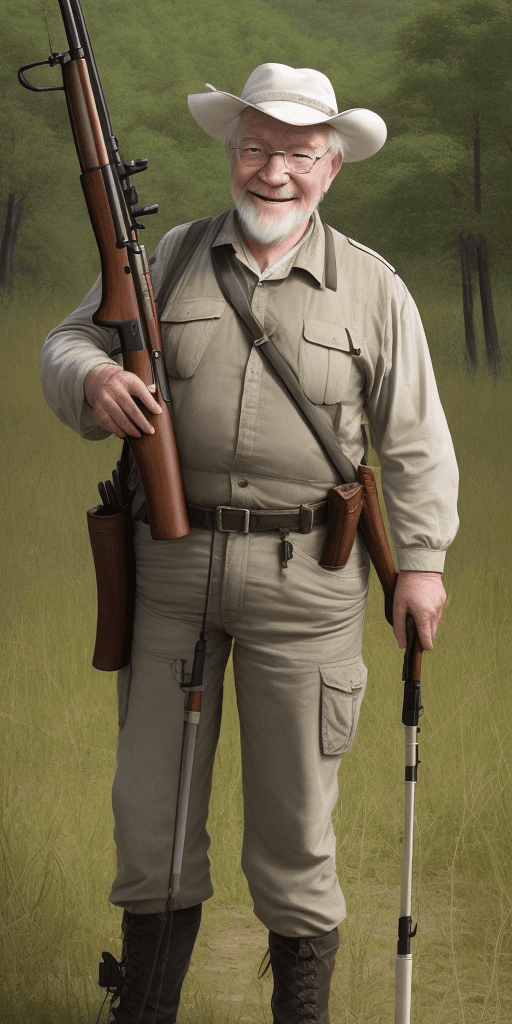 AI generated: Really hunters with rifle in the hand, aiming the rifle, old man with white barb, seeing very uggly,...