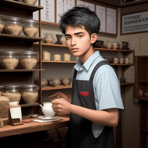 AI generated: a 20 year old boy do hard work tea shop make money for his family