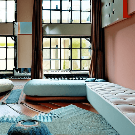 AI generated: High resolution photography interior design, dreamy sunken living room conversation pit, wooden floo...