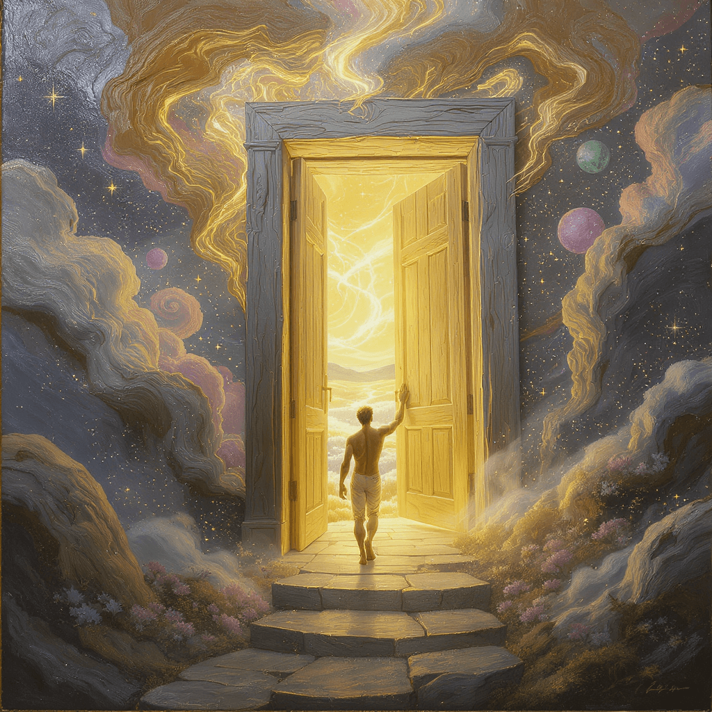 AI generated: A surreal oil painting in high-relief style, with sculpted impasto textures and glowing light effect...