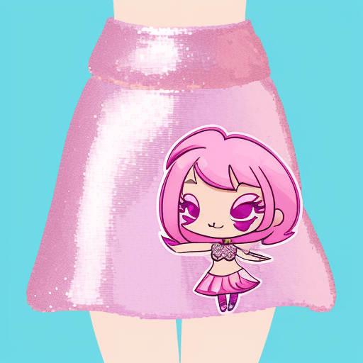 AI generated: pink, large sequins, mini skirt, cartoon, drawing, just the skirt, vector style.