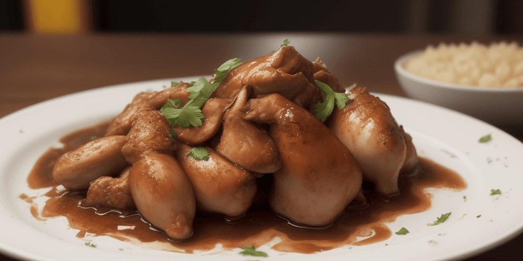 AI generated: masterpiece, high quality, best quality,  chicken adobo, deep plate, foodphoto, <lora:foodphoto:0.8>...
