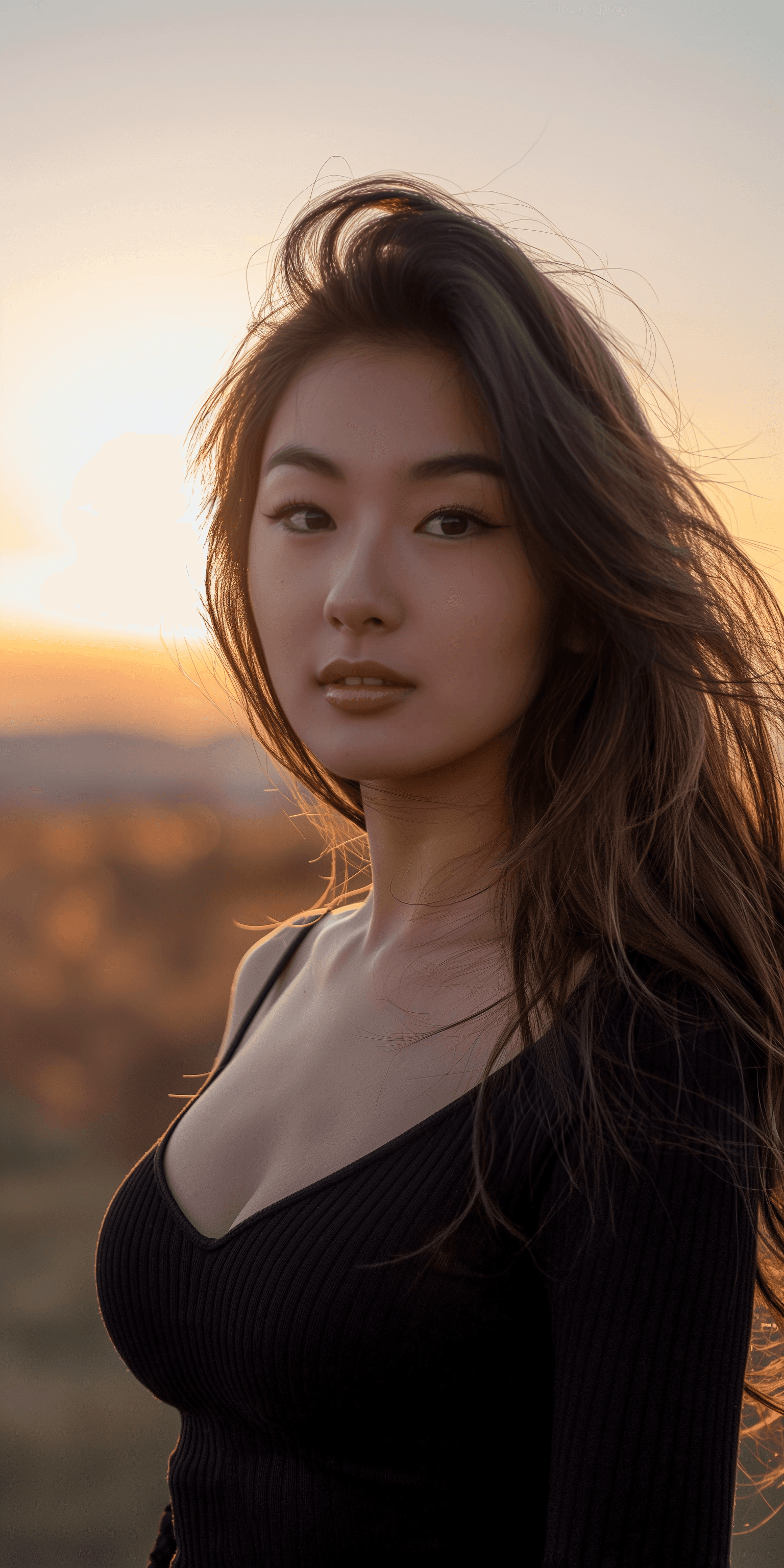 AI generated: Social media influencer photoshoot, Asian beauty standards, natural pose, hyperrealistic, photoreali...