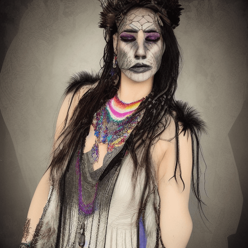 AI generated: Full body detailed portrait of Steamgothicwood villain woman, flowing maxi dress with lace and fring...