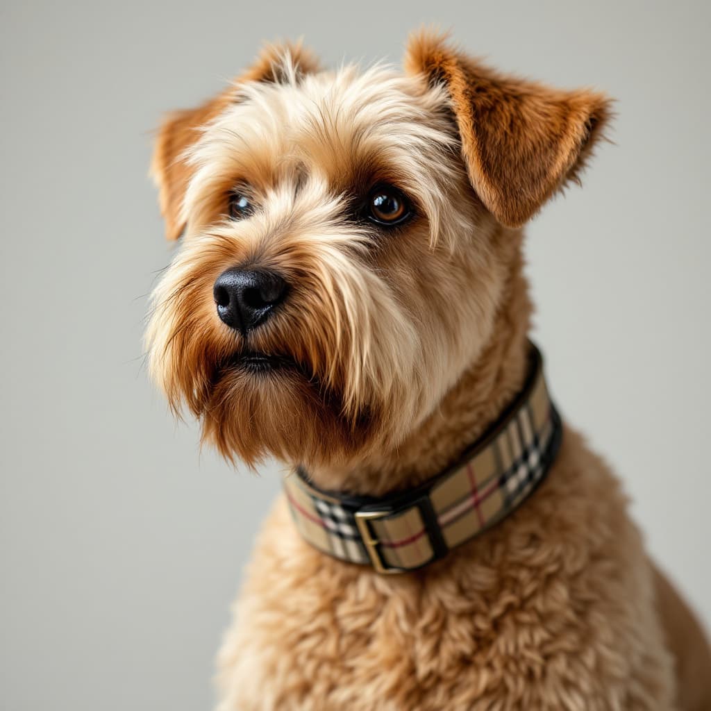 AI generated: an adult soft coated wheaten terrier with the traditional wheaten hair cut that covers the eyes  poi...