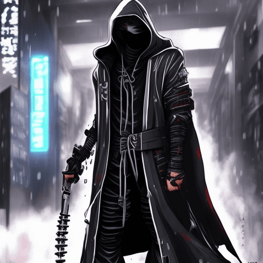 AI generated: Hooded anime cyberpunk Ninja male