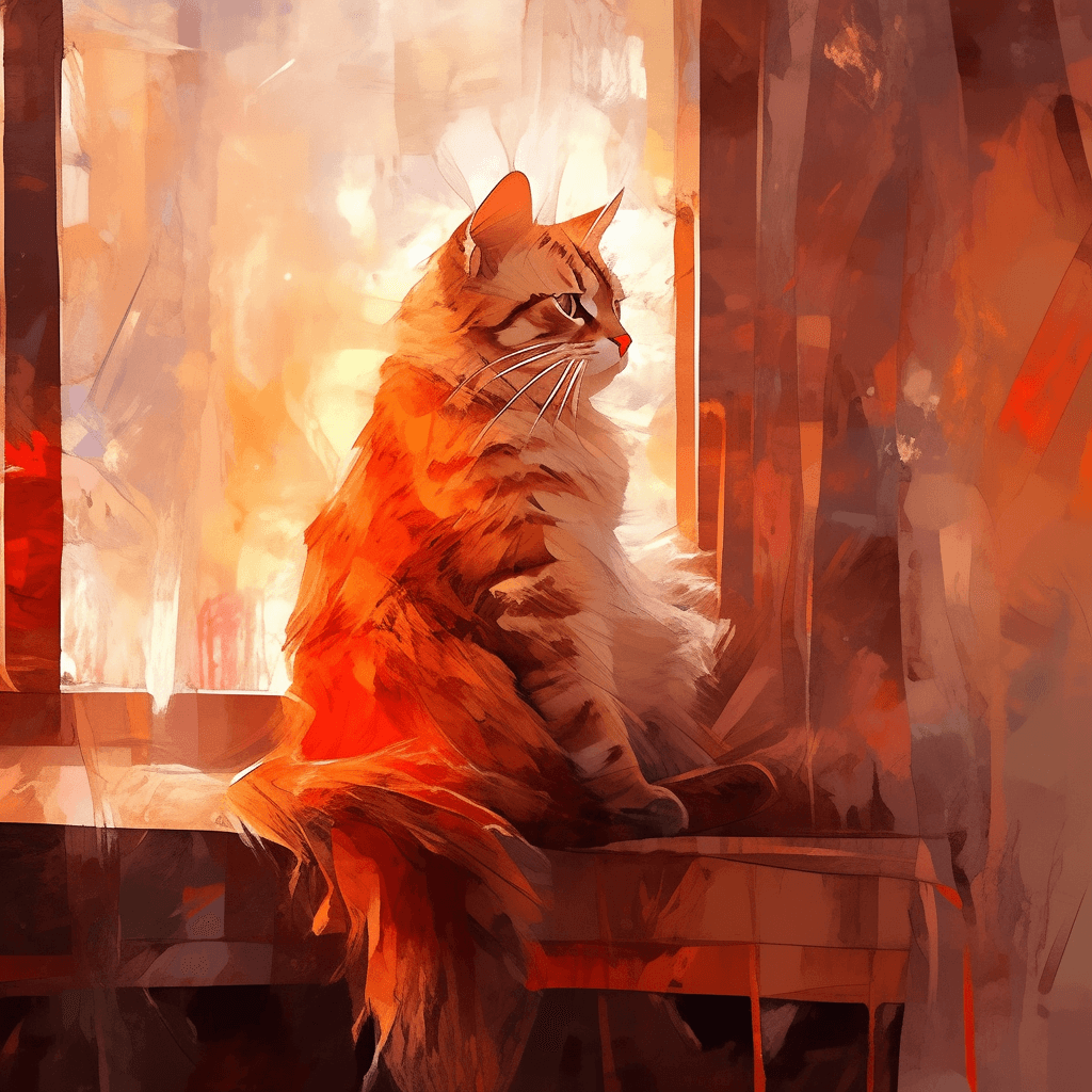 AI generated: A curious cat, sitting on a windowsill, in the style of Letter-Spatial Location Synesthesia, warm an...