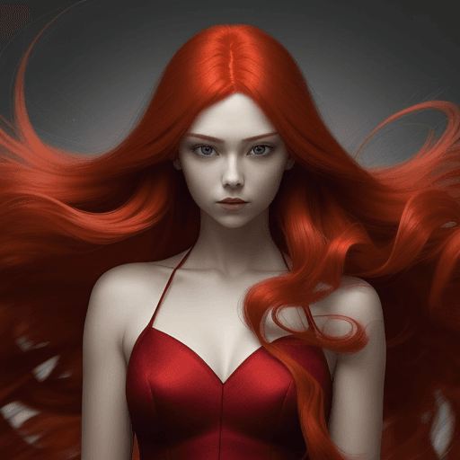 AI generated: The woman has striking red hair that cascades down her shoulders.