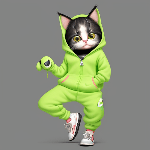 AI generated: photo of cute adorable happy anthropomorphic kitten wearing jogging suit and nike air jordan why not...