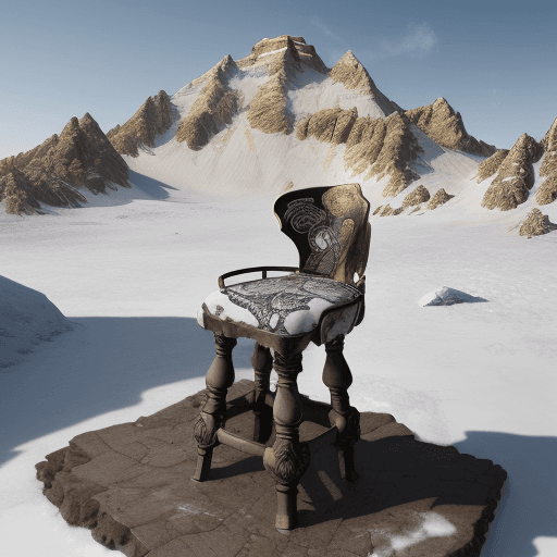 AI generated: Chimera sat on a metal chair isolated on the top of the mountain. The chair was mottled due to years...