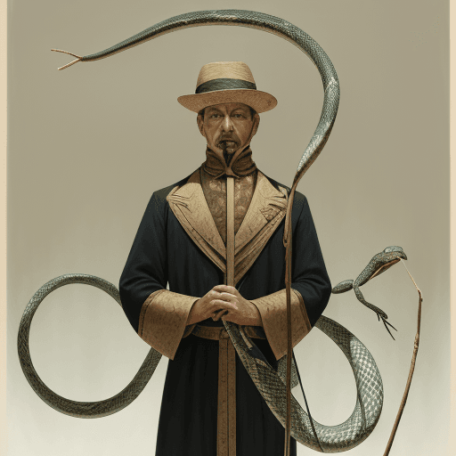 AI generated: A person raises a stick in the shape of a snake