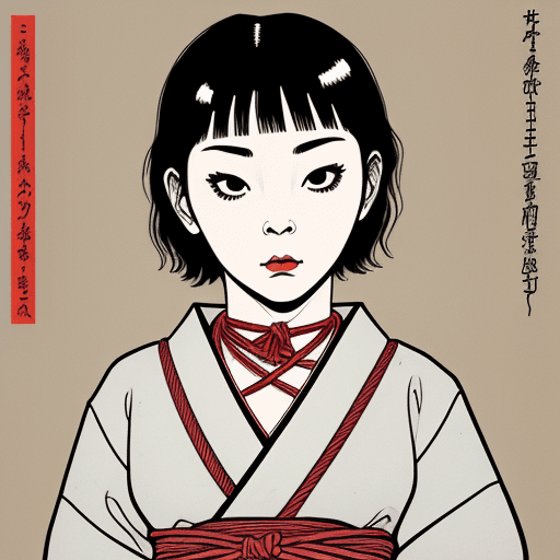 AI generated: picture in the style of the Japanese artist Toshio Saeki, which will feature shibari