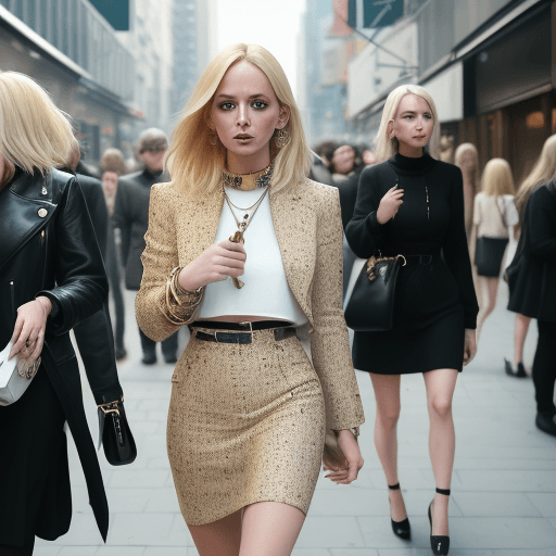 AI generated: creer une image  Produce an image capturing the essence of chic woman blonde danoise urban street st...