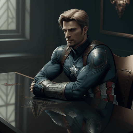 AI generated: sword on the table the design and character of captain america  is gold and grey dark, no watermark,...