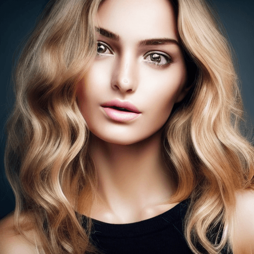 AI generated: Close-up, ultra-realistic high-fashion portrait of a woman with flawless skin, soft honey-blonde bal...