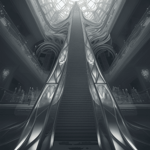 AI generated: High resolution photography mc escher “endless tower of escalators” , dreamy surreal optical illusio...