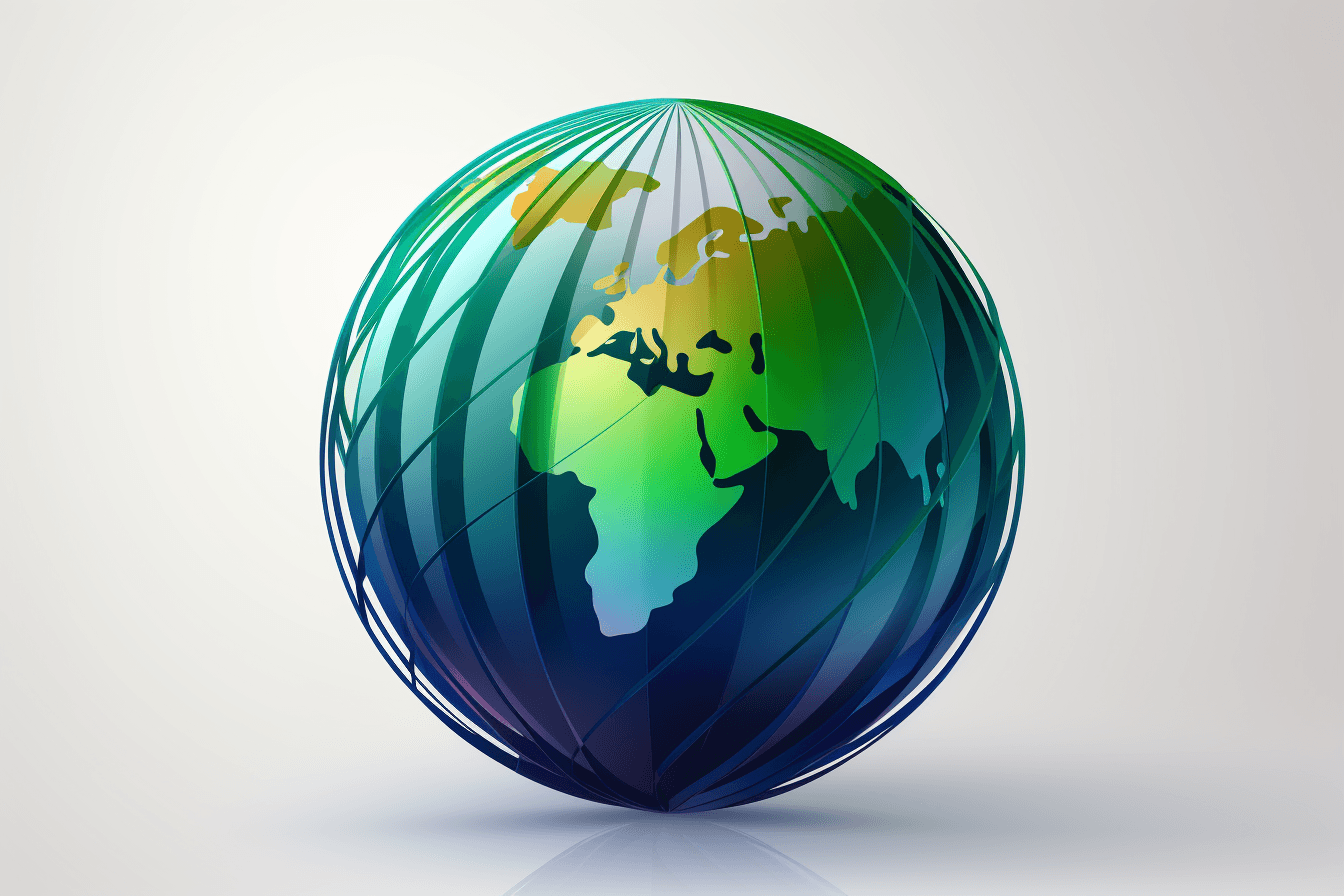 AI generated: A globe icon with simplified lines and vibrant blue and green colors, representing trust, global rea...