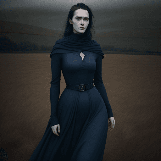AI generated: the woman in the field is dressed for the camera, in the style of daria endresen, kris knight, scott...