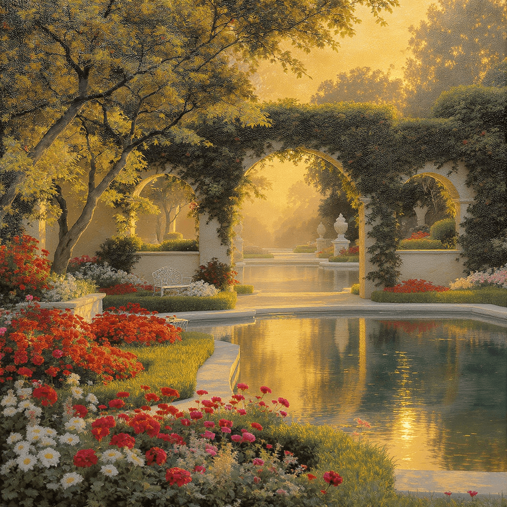 AI generated: Create a beautiful landscape that looks human made -- add brush strokes, whatever you can to give it...