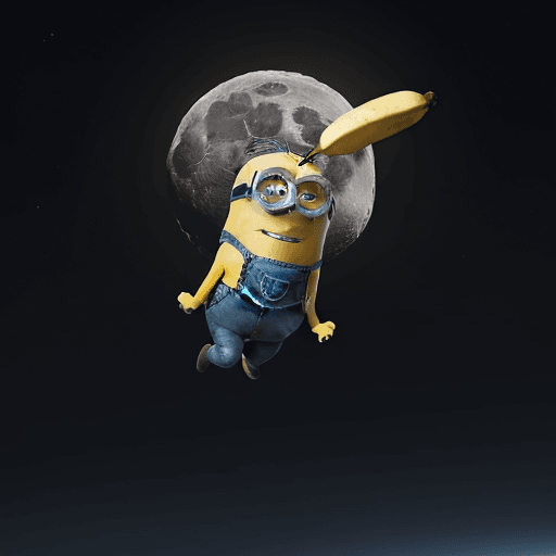 AI generated: A minion alone flying over the moon with a banana on his hand
