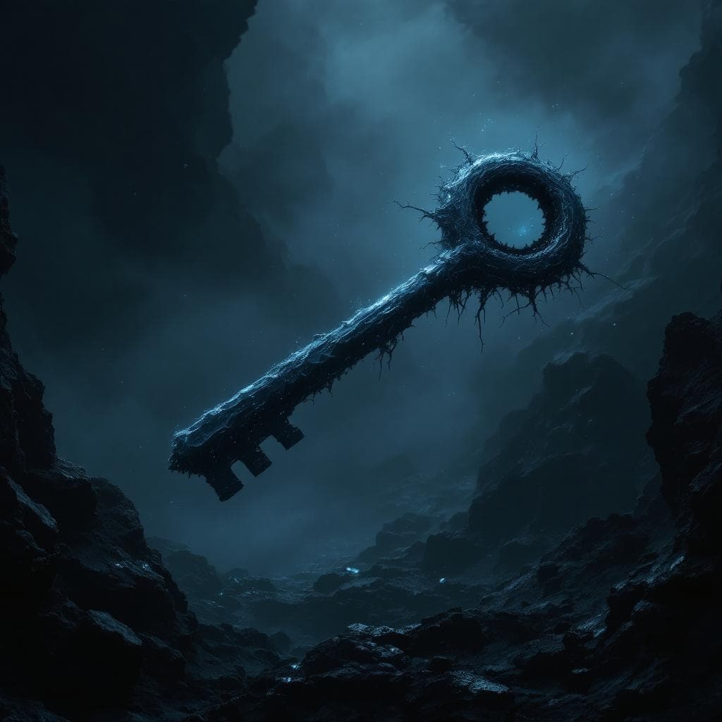 AI generated: Create a key made of obsidian with a black hole at the hilt 9Void (The Abyss of Nothingness)- Existe...