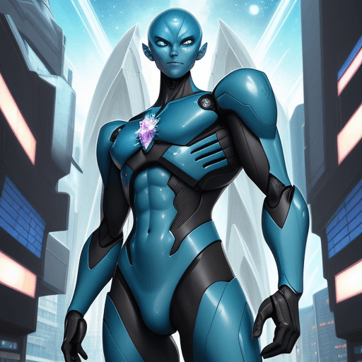 AI generated: Full Figure, whole body, manwha art. Anime art. 2d art. 2d. A humanoid alien with blue skin. traspar...