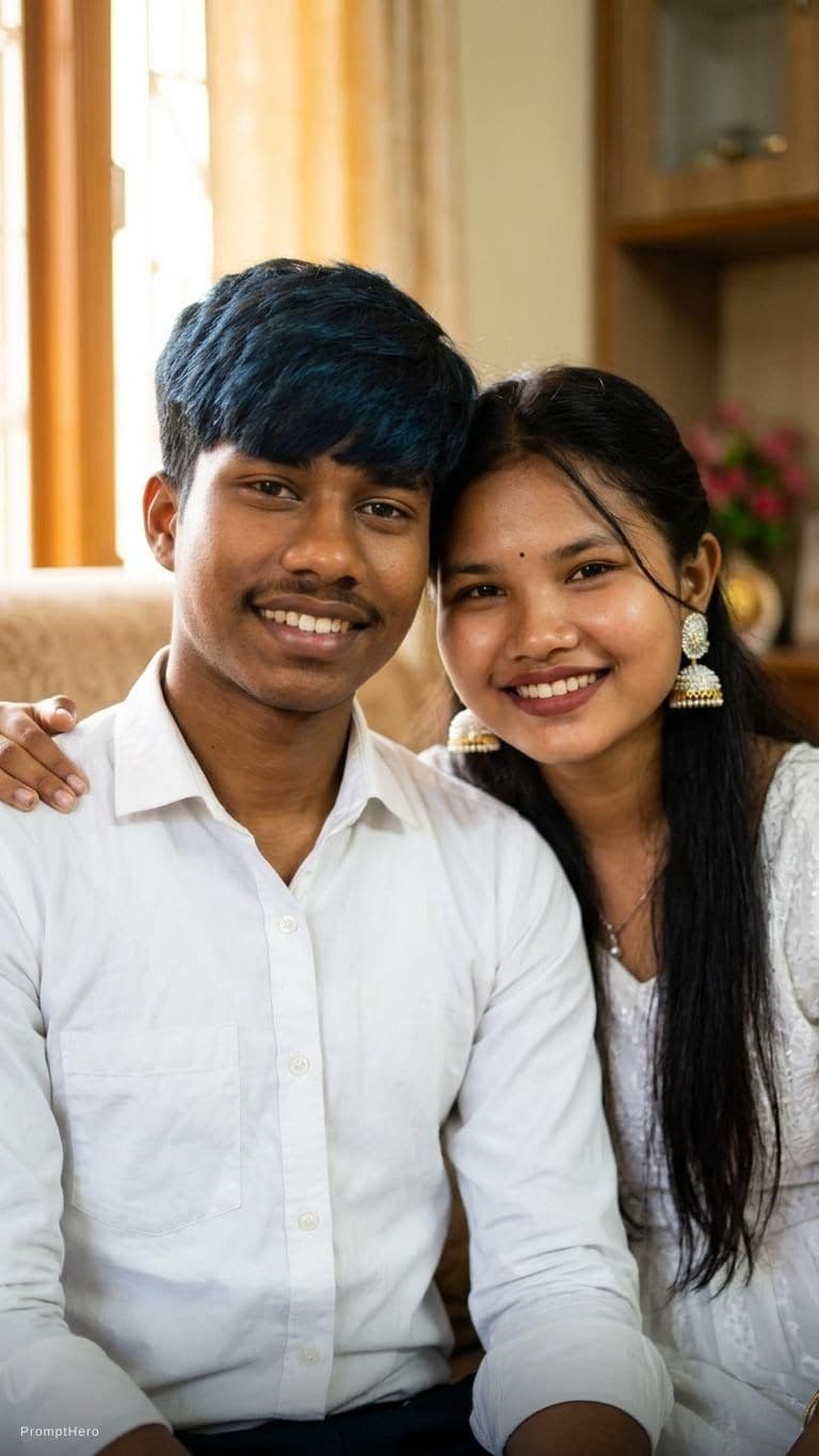 AI generated: couple photo no change my face hundred percent above my face 